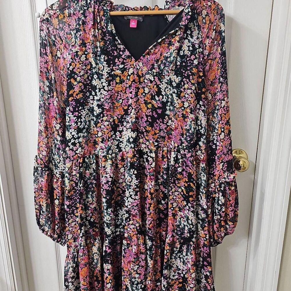 Vince Camuto Floral Tiered Long Sleeve Dress, Size XL